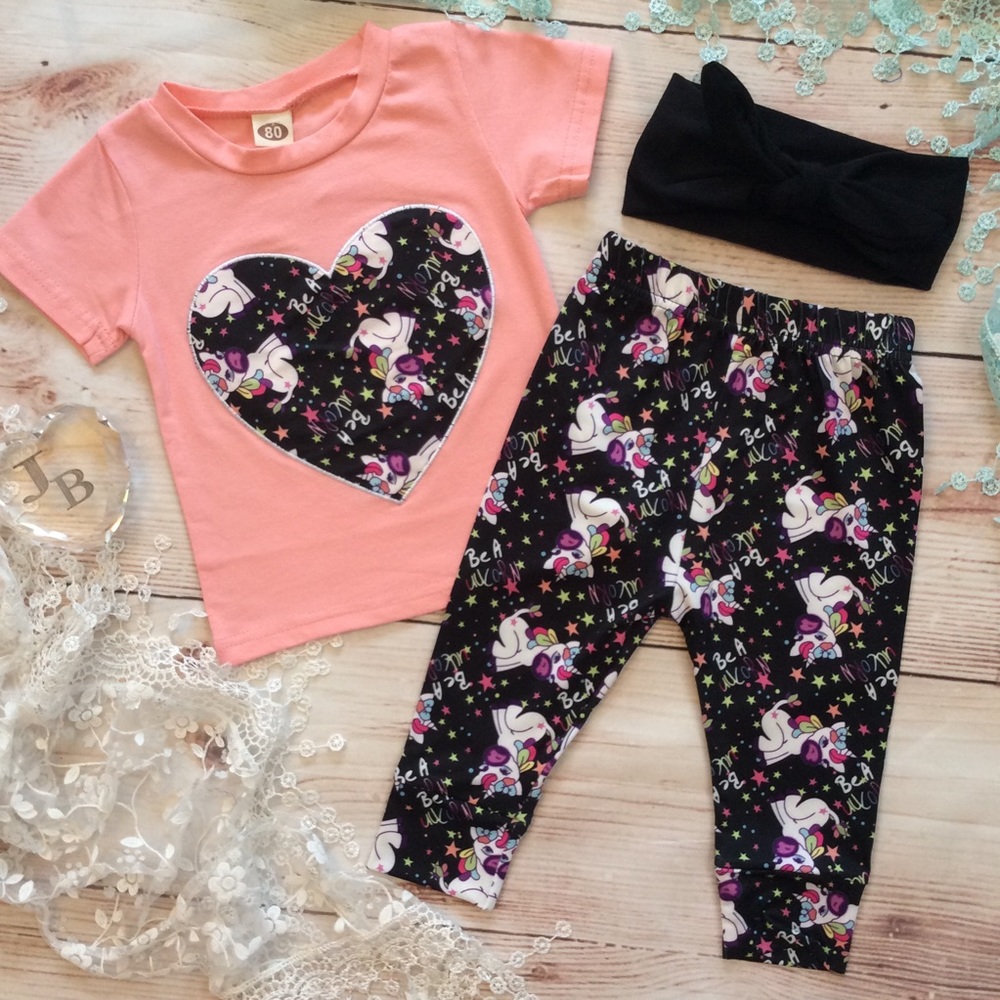 Boutique Baby Girl Unicorn & Pink 3pc Outfit